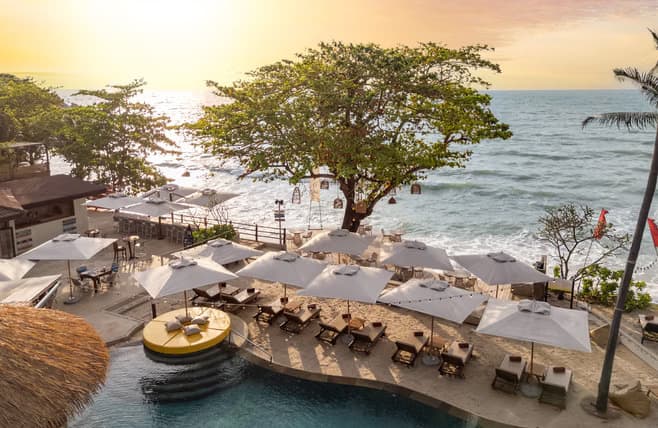 Beach club at sunset, Bang Tao, Phuket